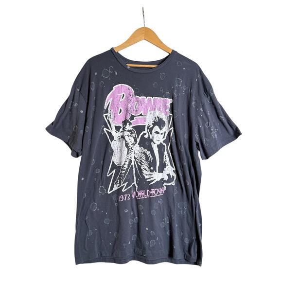 Hybrid Apparel Womens Oversized David Bowie 1972 World Tour T-Shirt Size XL Gray - Picture 2 of 7